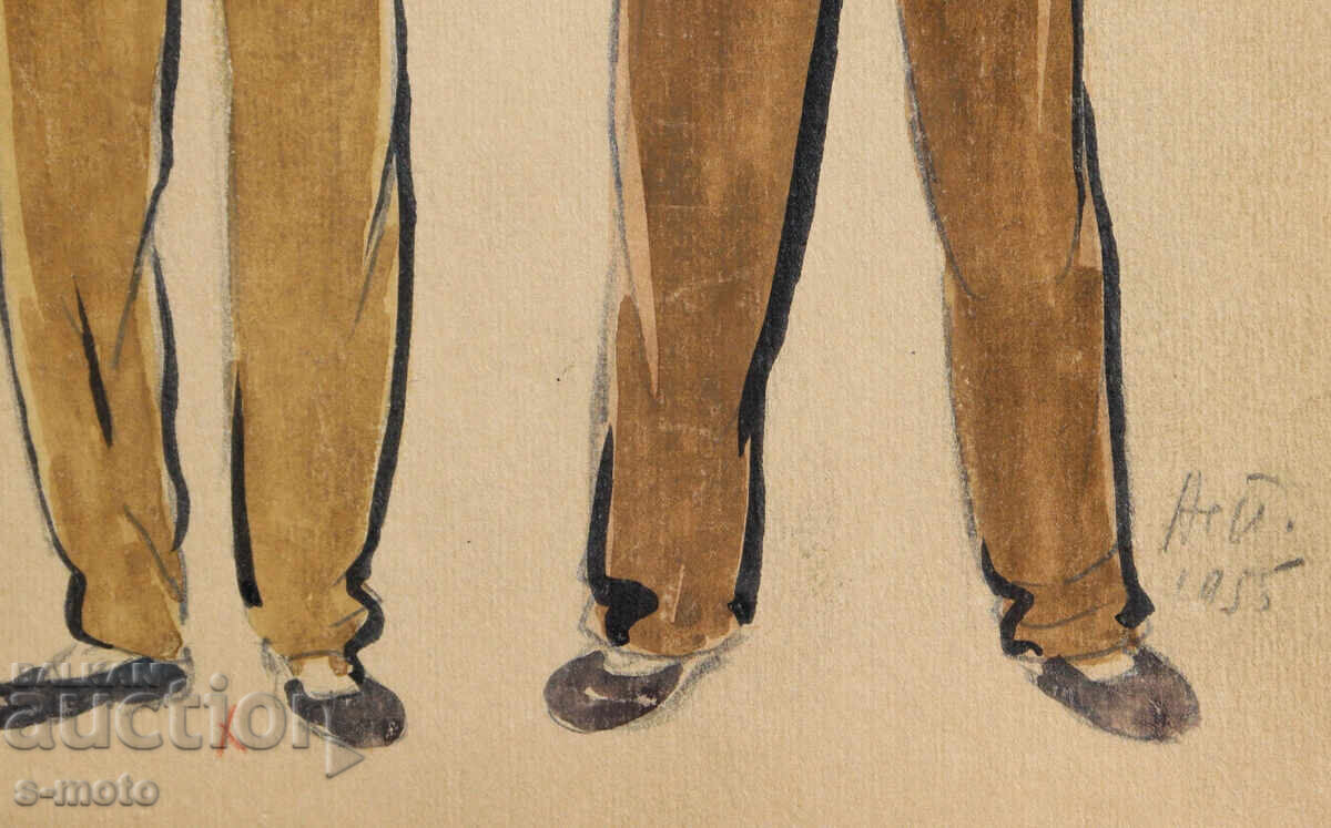 Asen Popov ( 1895 - 1976 ) pictură acuarelă 1955 - 6 Asen Popov ( 1895 - 1976 ) pictură acuarelă 1955 - 6