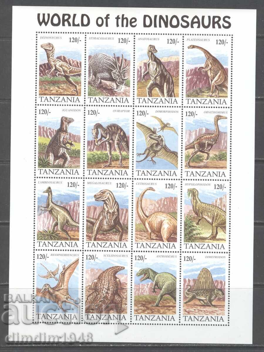 Tanzania - Dinozauri, foaie mică de 16 timbre