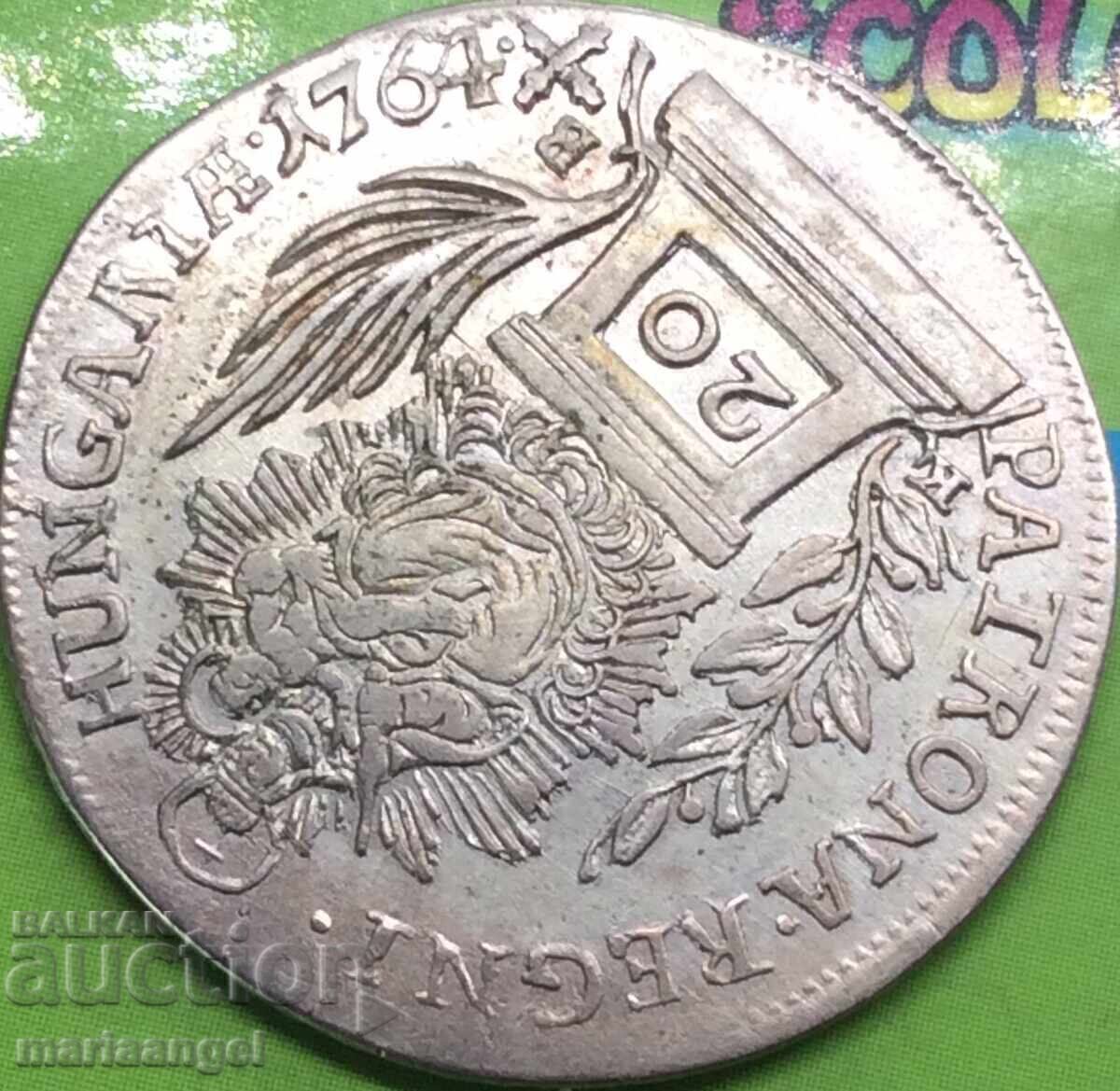 Доставка на 20 кройцера 1764 Унгария Мария Терезия КВ - Кремниц сребро