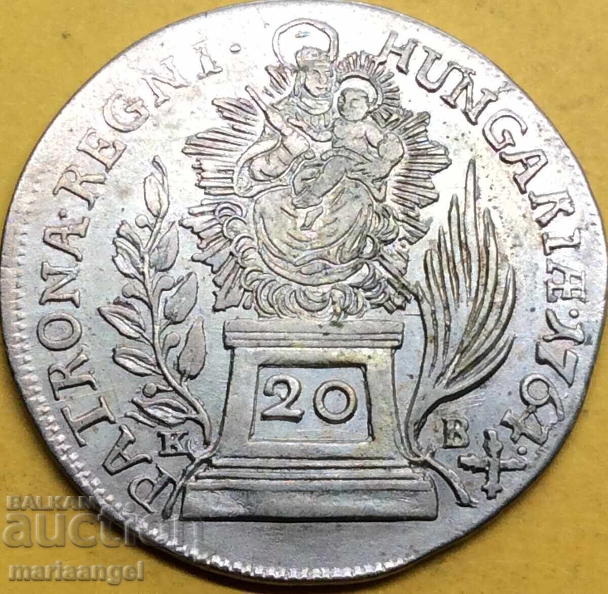 20 кройцера 1764 Унгария Мария Терезия КВ - Кремниц сребро - 6