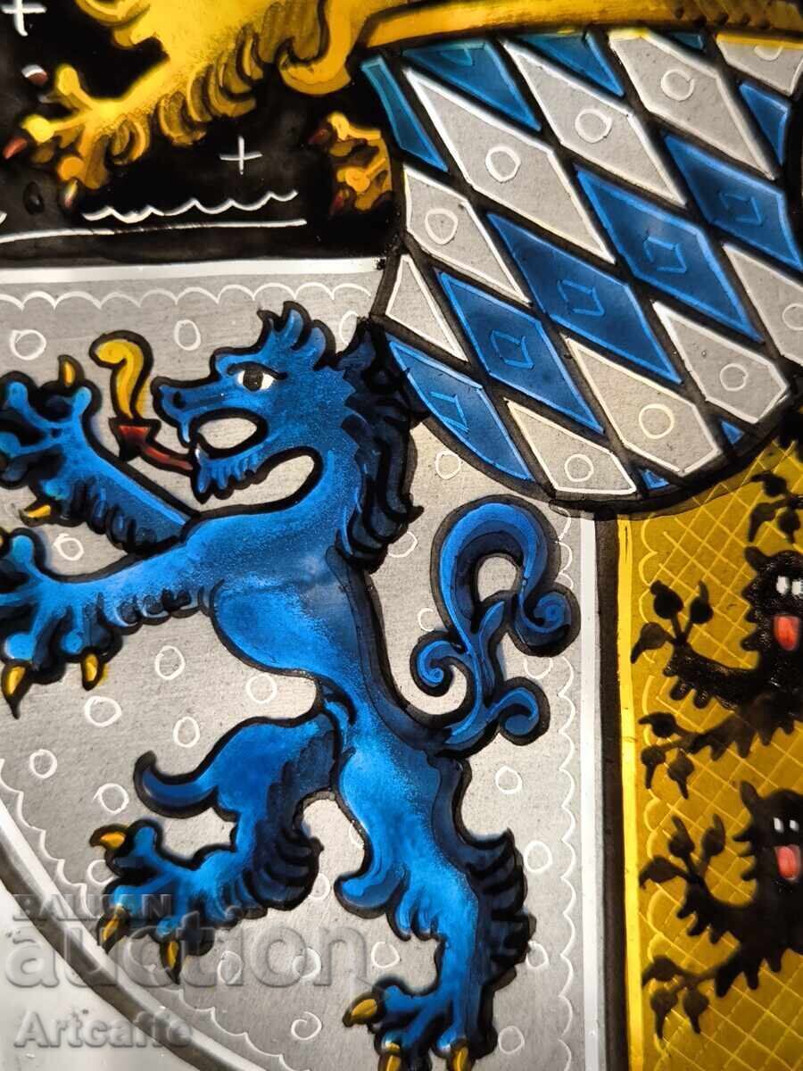 Hand-painted stained glass with a heraldic coat of arms - signed BOGNER - 7 Hand-painted stained glass with a heraldic coat of arms - signed BOGNER - 7