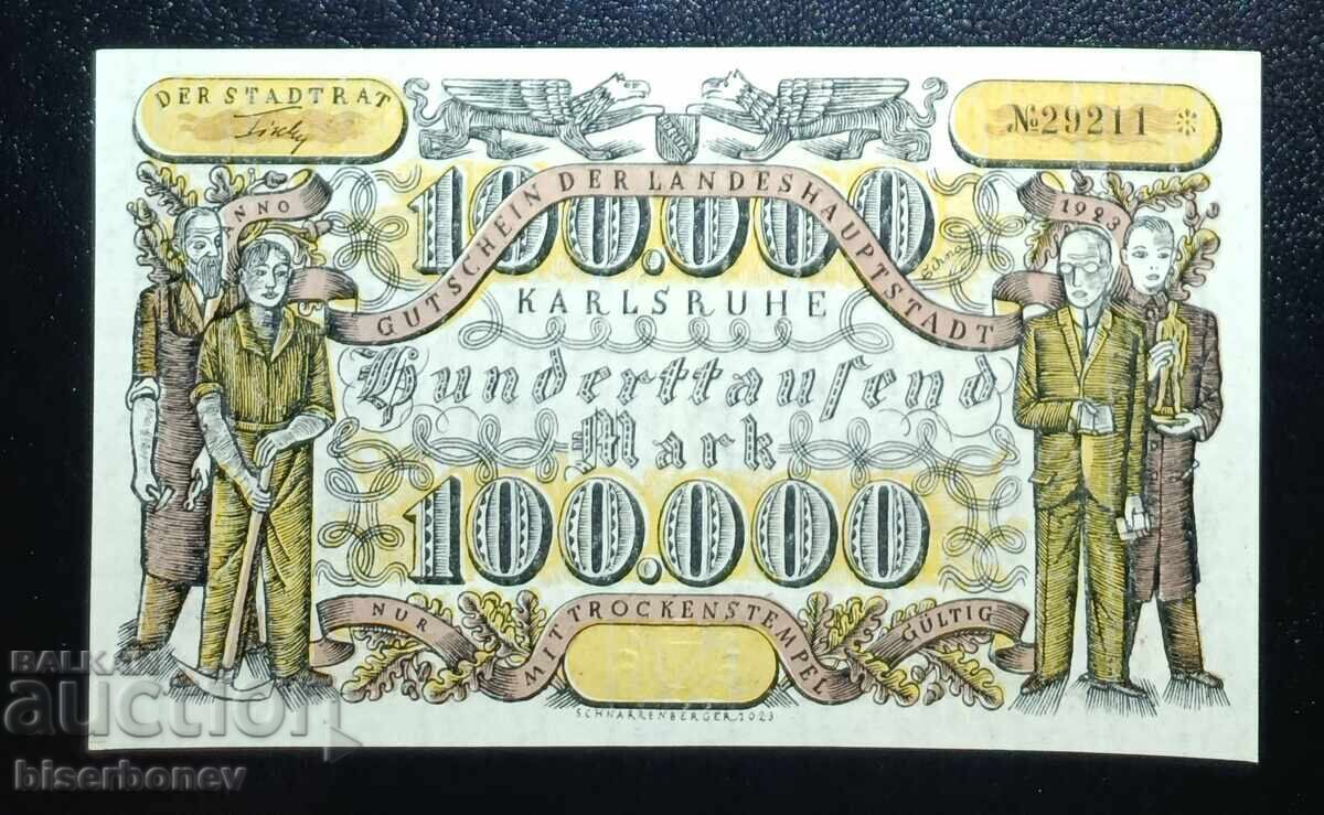 Germany, Germany, 100,000 Mark Karlsruhe, 1923, UNC