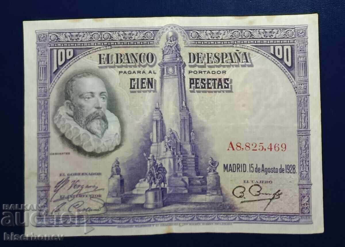 Spania, Spania, 100 pesete 1928, VF/XF