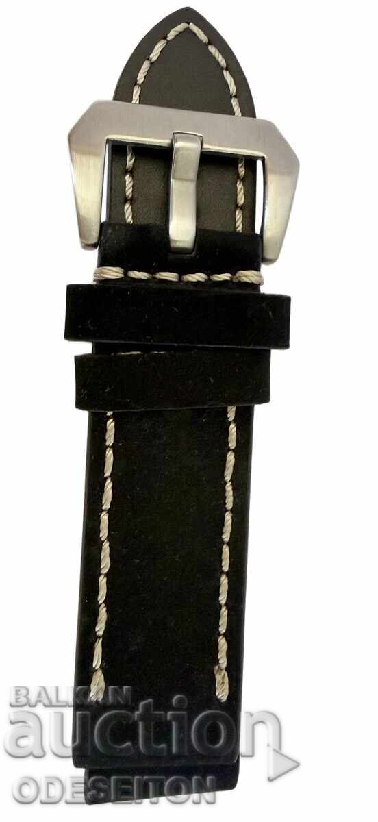 Luxury Leather Strap 24mm Steel Buckle Panerai Style