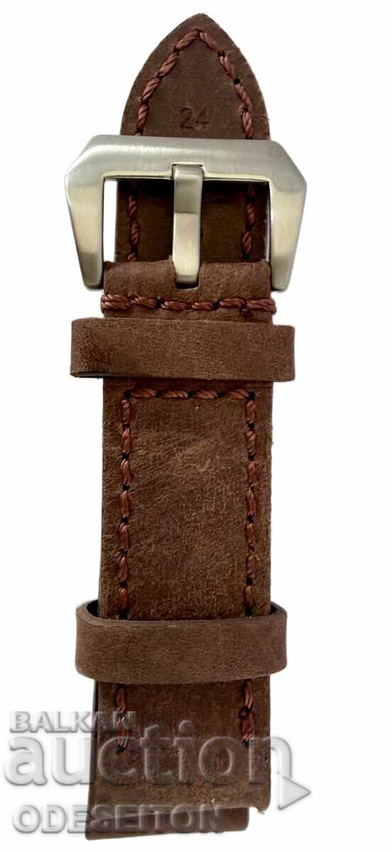 Luxury Leather Strap 24mm Steel Buckle Panerai Style