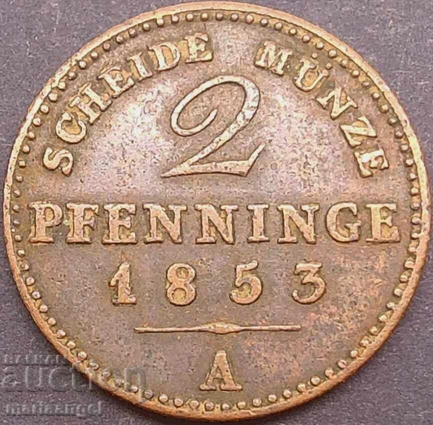 2 Pfennig 1853 Prussia Germany copper coin - 7