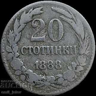 20 stotinki 1888 god.-Principatul Bulgariei cu preț € 2.55 | 4.99 BGN