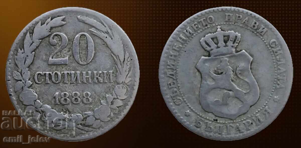 20 stotinki 1888 god.-Principatul Bulgariei