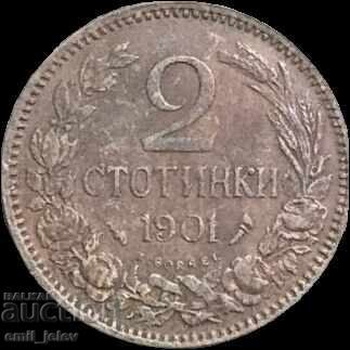 2 stotinki 1901 god.-Principatul Bulgaria cu preț € 1.27 | 2.48 BGN