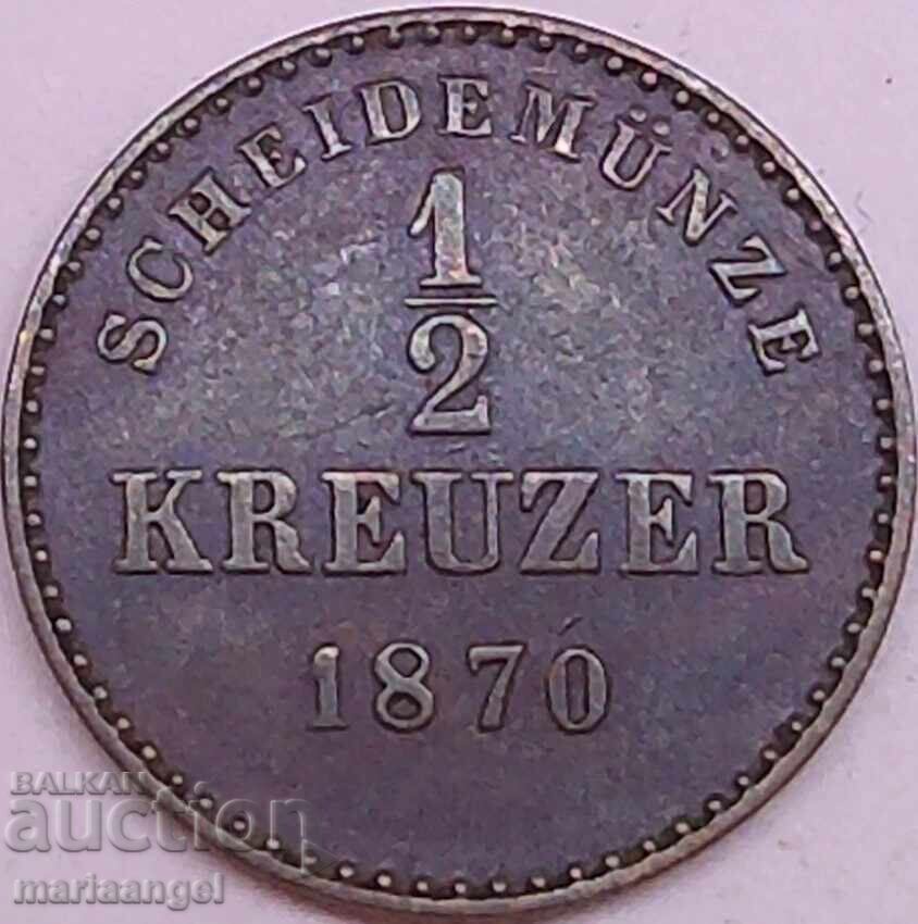 1/2 κρόιτσερ 1870 Βυρτεμβέργη Γερμανία Κάρολος - σπάνιο νόμισμα