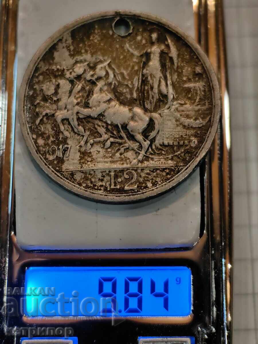 Italy 2 Lire 1917 Silver Italy 2 Lire 1917 Silver