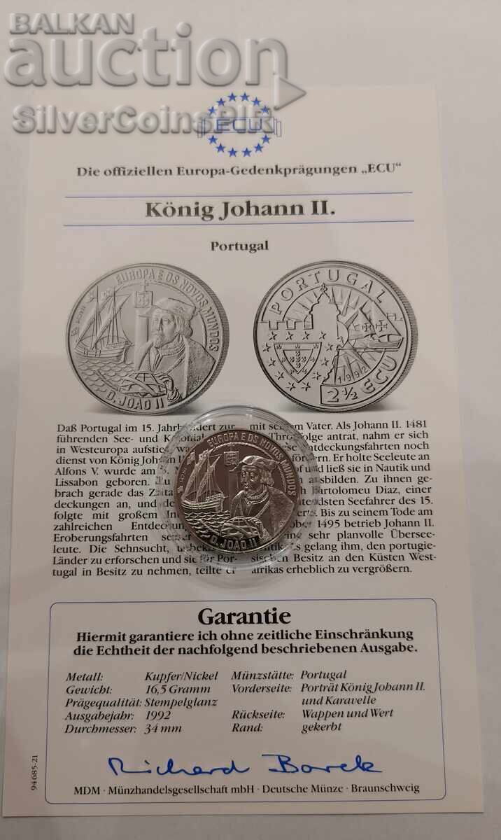 Livrarea MIERE 2.5 Ecu Regele Ioan II 1992 Portugalia Livrarea MIERE 2.5 Ecu Regele Ioan II 1992 Portugalia