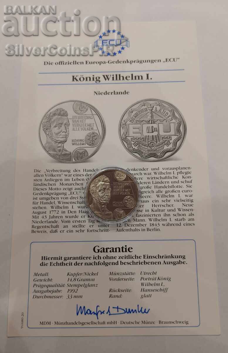 Auction  COPPER 2.5 ECU King Willem I 1992 Netherlands