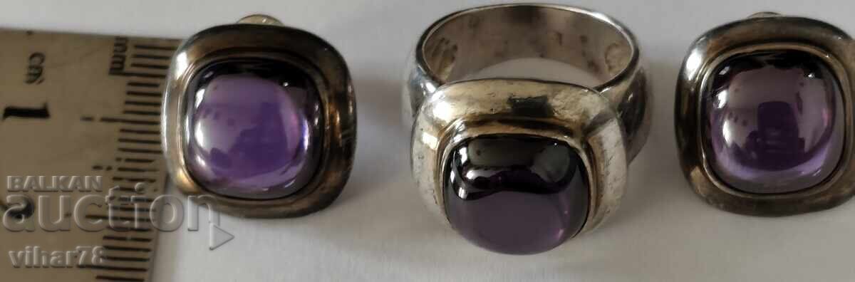 Auction Women's Silver Ring and Earrings with Amethyst Auction Women's Silver Ring and Earrings with Amethyst