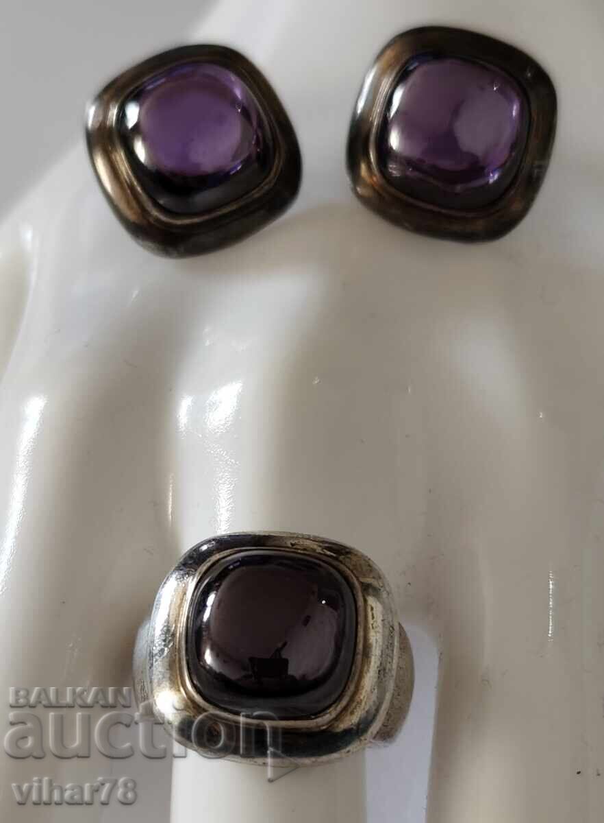 Livrarea Inel și cercei din argint pentru damă cu ametist Livrarea Inel și cercei din argint pentru damă cu ametist