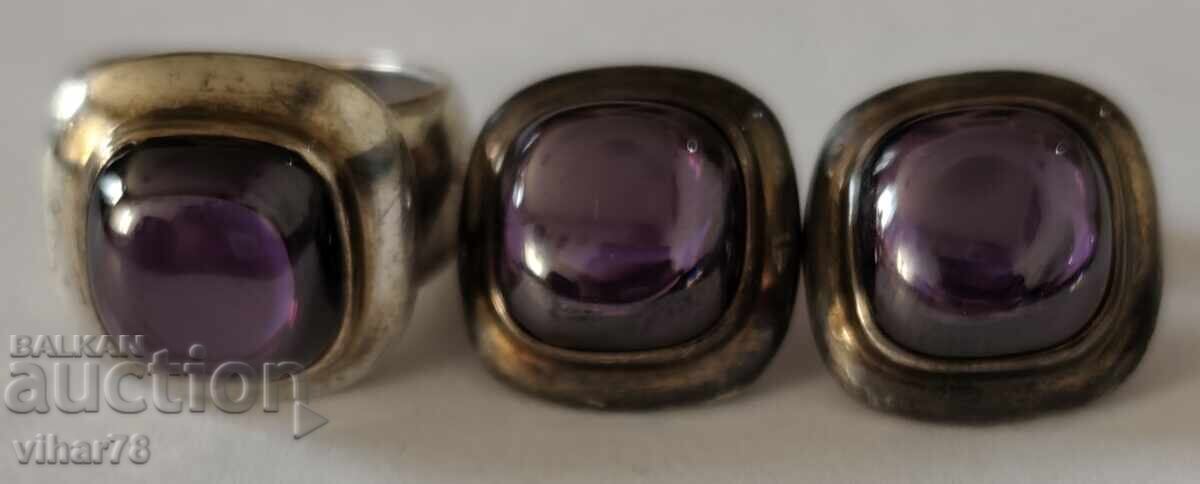 Inel și cercei din argint pentru damă cu ametist - 5 Inel și cercei din argint pentru damă cu ametist - 5