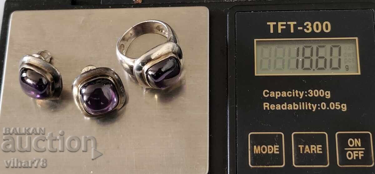 Women's Silver Ring and Earrings with Amethyst - 6 Women's Silver Ring and Earrings with Amethyst - 6