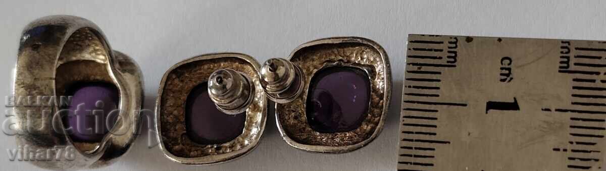 Women's Silver Ring and Earrings with Amethyst - 7 Women's Silver Ring and Earrings with Amethyst - 7