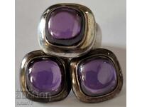 Γυναικείο Ασημένιο Δαχτυλίδι και Σκουλαρίκια με Αμέθυστο