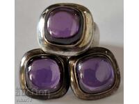 Дамски Сребърен Пръстен и обеци с аметист