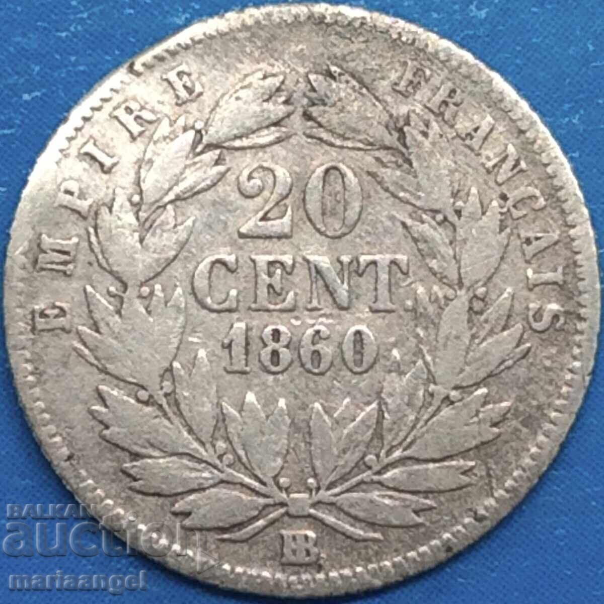 20 centimes 1860 Franta Strasbourg Napoleon III argint - 7 20 centimes 1860 Franta Strasbourg Napoleon III argint - 7