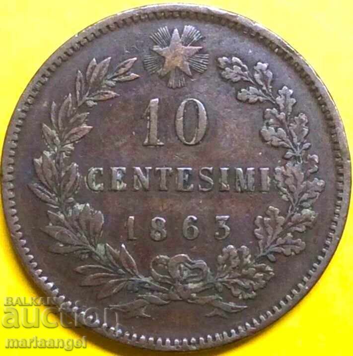 10 чентесими 1863 Италия 30мм  Виктор Емануил с цена € 4.00 | 7.82 лв.