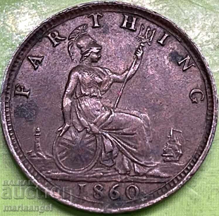 Marea Britanie 1 Farthing 1860 Victoria bronz - 6 Marea Britanie 1 Farthing 1860 Victoria bronz - 6