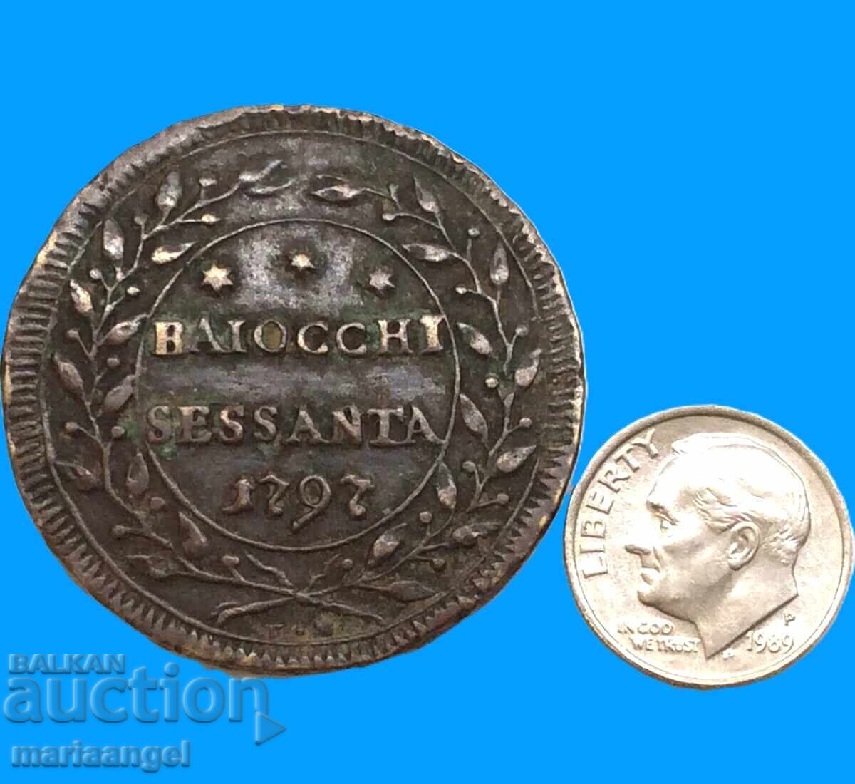 Pius VI 1797 60 baiochi (Sesanta) Vatican 14,47g RARE