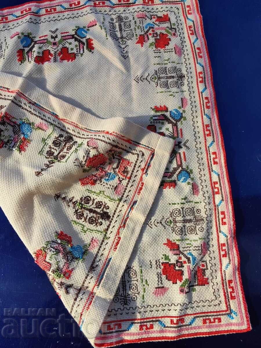 OLD EMBROIDERED SQUARE COVER EMBROIDERY - 6