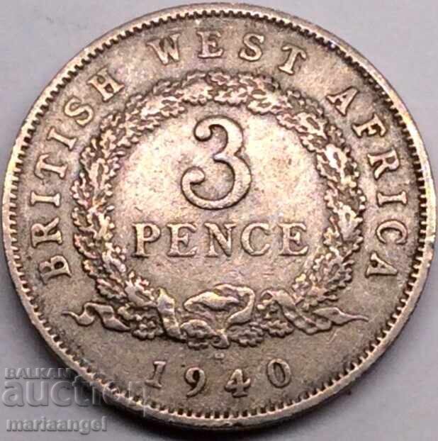 Auction  3 pence 1940 West Africa George VI