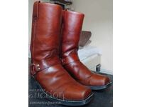 Motorcycle boots, "harness" type, with beveled (square) toe