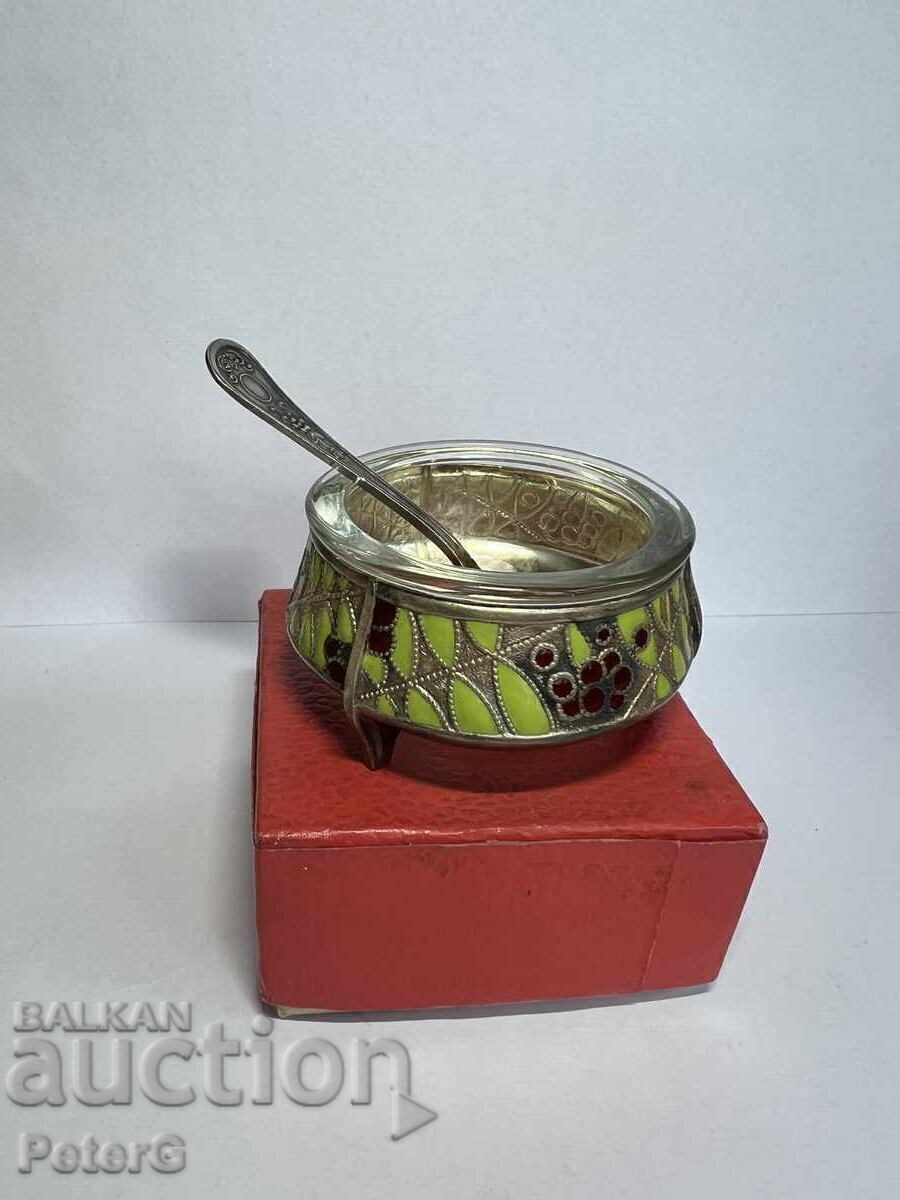 Антикварна Солничка с Емайл и Лъжичка (1971 г.) Антикварна Солничка с Емайл и Лъжичка (1971 г.)