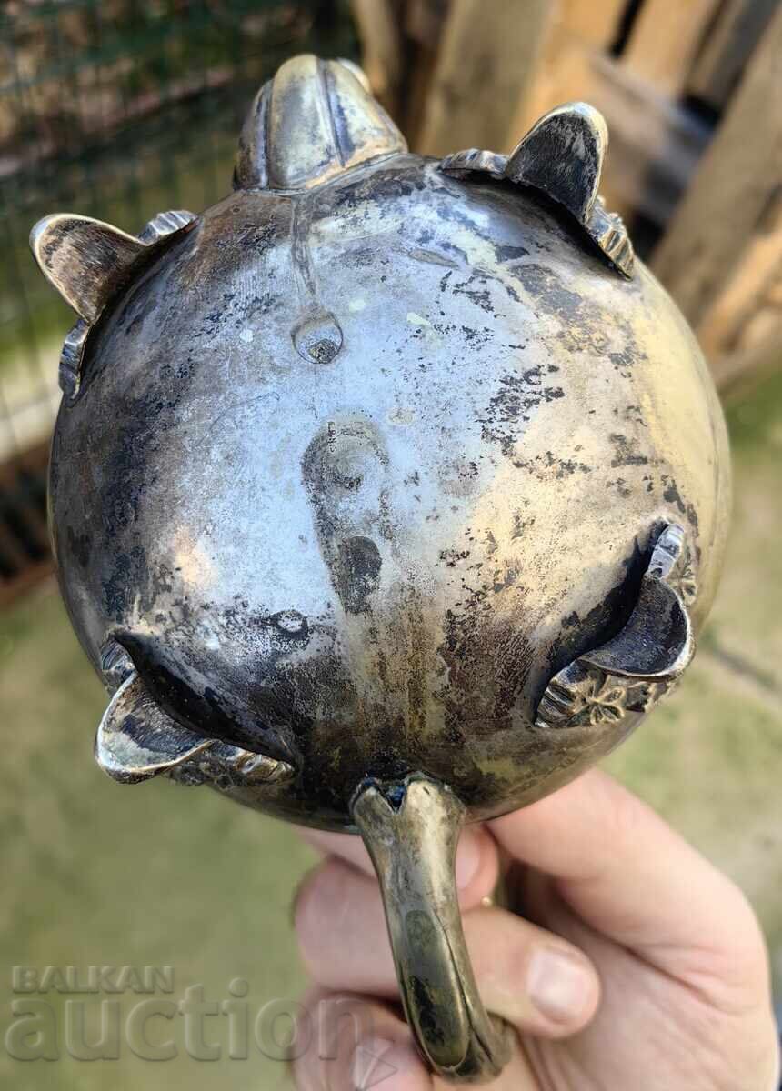 VECHI CEAINIC MASIV DIN METAL CU O PASĂRE PE CAPAC - 5 VECHI CEAINIC MASIV DIN METAL CU O PASĂRE PE CAPAC - 5