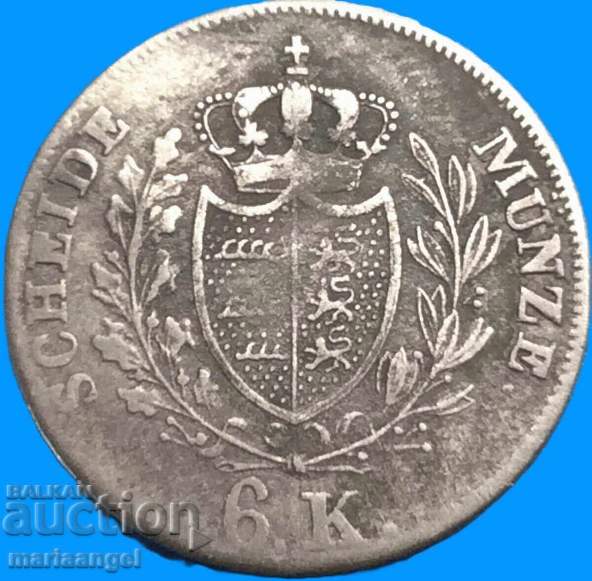 Livrarea Württemberg 6 kreĭtseri 1827 Germania Wilhelm argint - rar!