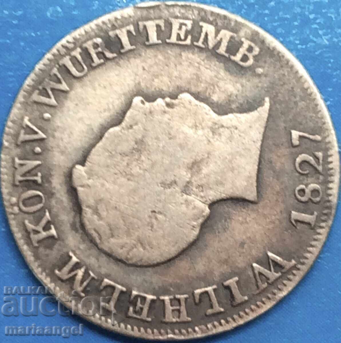 Вюртемберг 6 кройцера 1827 Германия Вилхелм сребро -рядка! - 5