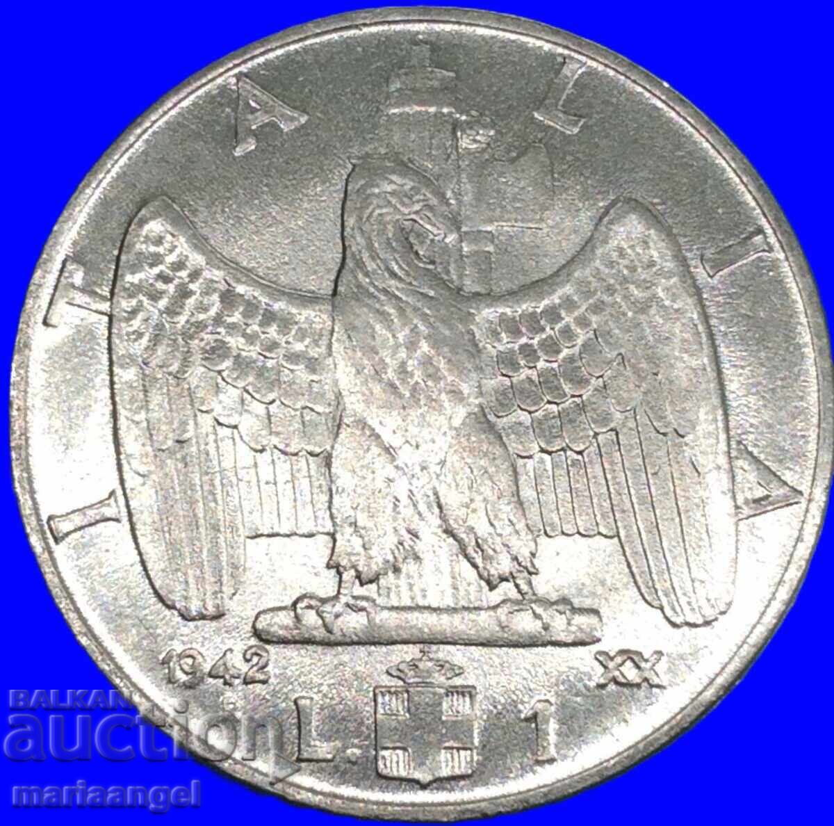 Δημοπρασία 1 Λίρα 1942 Ιταλία Βίκτωρ Εμμανουήλ Γ' Φασιστικός Αετός