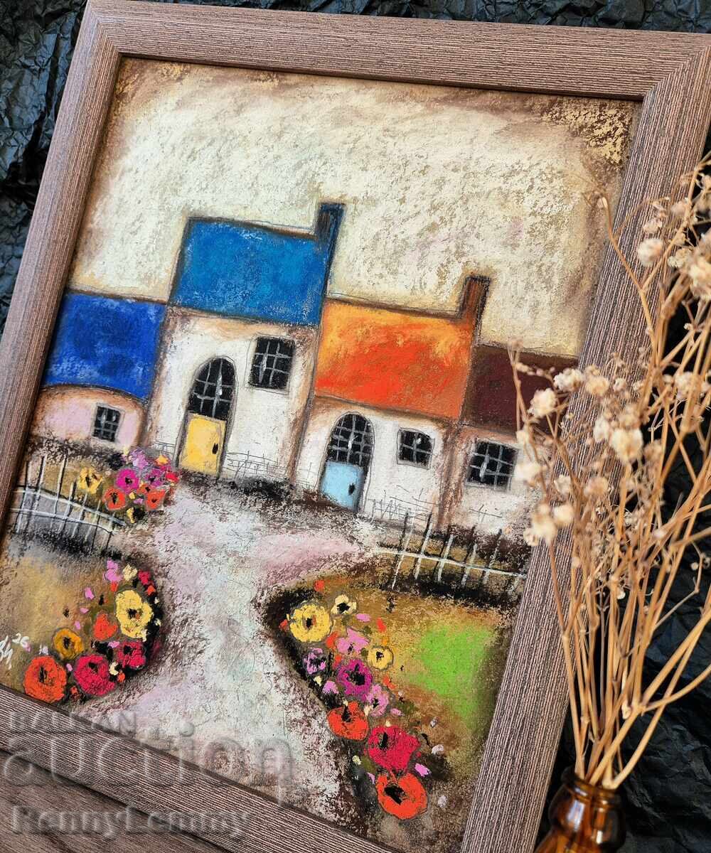 Auction The Courtyard, pastel painting, original Auction The Courtyard, pastel painting, original