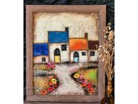 Curtea, pictură pastel, original