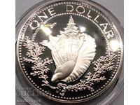 1 долар 1974 Бахами САЩ 17.57г 800 проба UNC PROOF капсула
