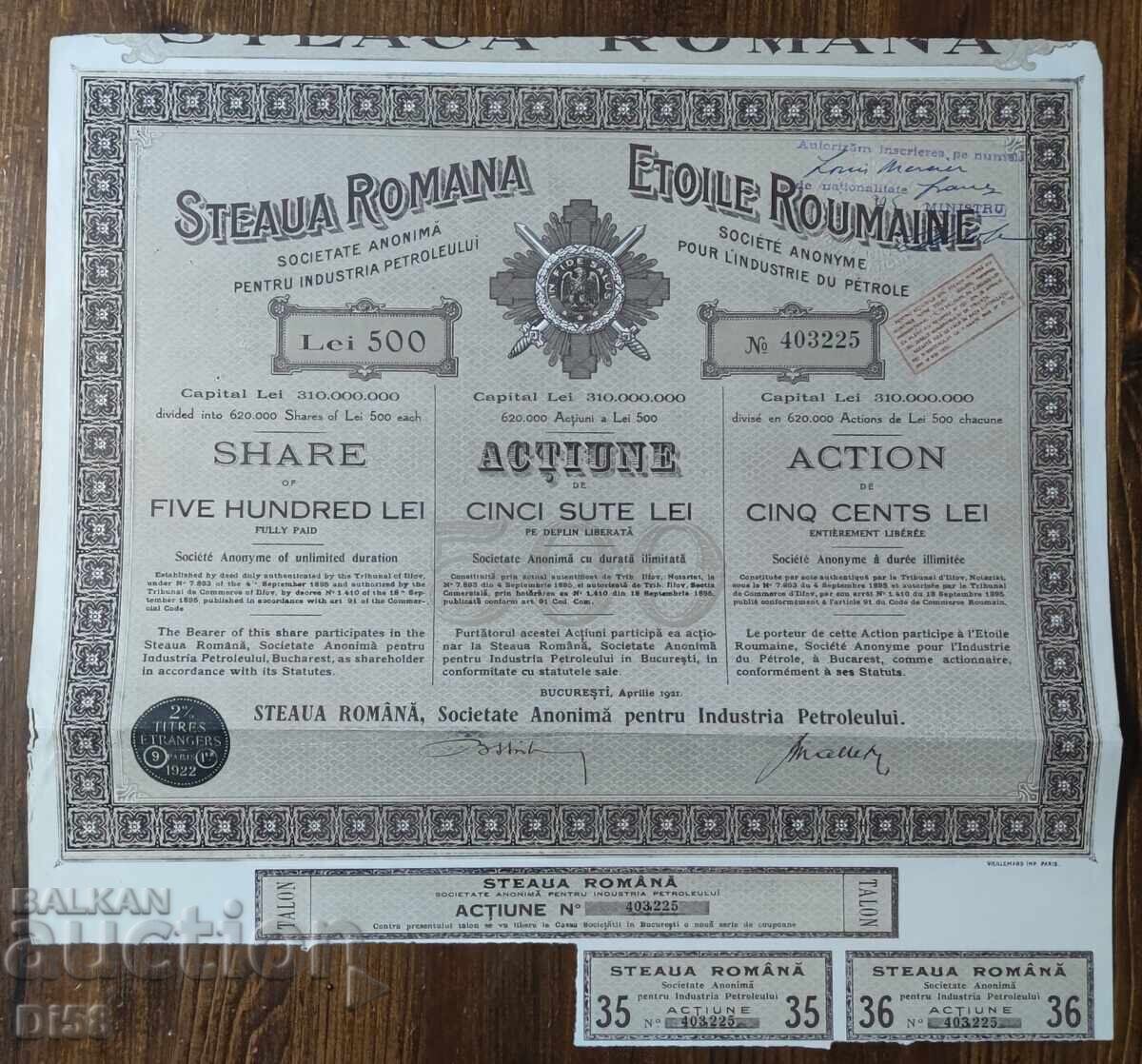 Promotion: Romanian Company for the Petroleum Industry, 1921