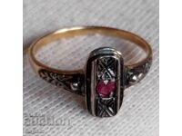 Inel de argint cu rubin și aurire