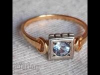 Сребърен пръстен с аквамарин и позлата.