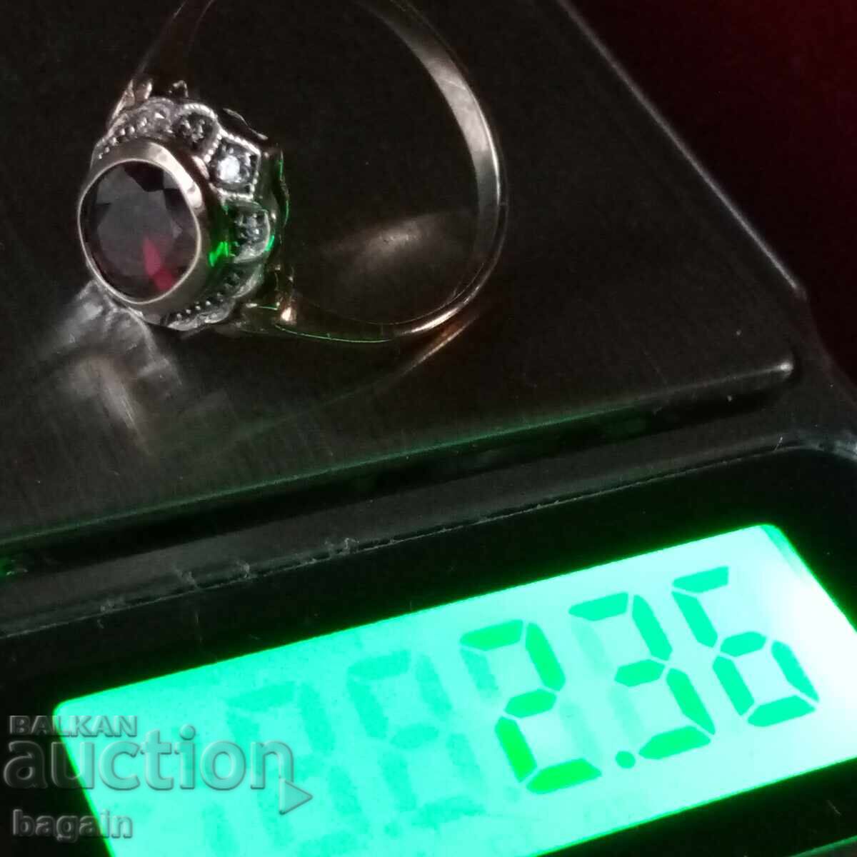 Ασημένιο δαχτυλίδι με μεγάλο γρανάτη και ζιργκόν - 5