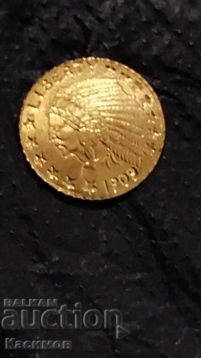 Auction Gold American Rare Coin 5 Dollars 1909! Auction Gold American Rare Coin 5 Dollars 1909!