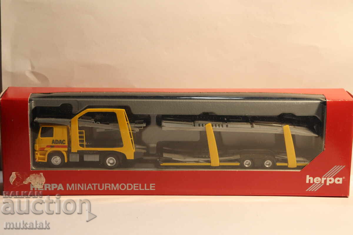 HERPA 1:87 H0 MERCEDES ADAC Car Transporter Truck Model HERPA 1:87 H0 MERCEDES ADAC Car Transporter Truck Model