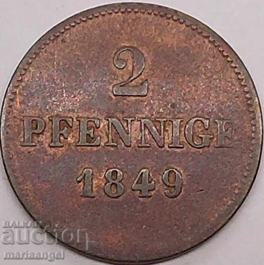 2 пфенига 1849 Бавария Германия 2 пфенига 1849 Бавария Германия
