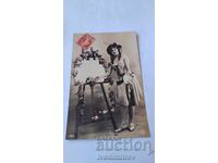 Carte poștală Artistă la șevalet cu tablou