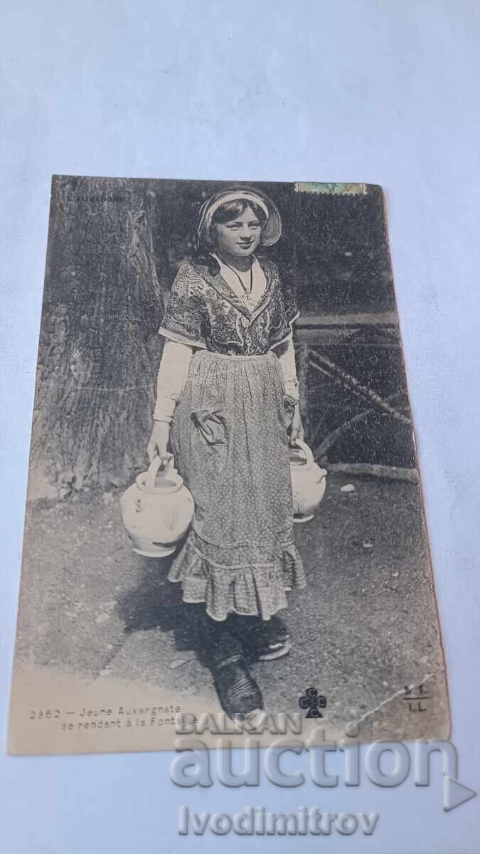 Postcard: Young Auvergnate Going to the Fountain Postcard: Young Auvergnate Going to the Fountain