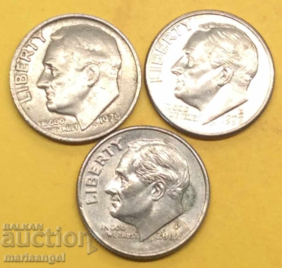 US Set 10 Cents 2002, 1998, 1970 - 3 coins - 7 US Set 10 Cents 2002, 1998, 1970 - 3 coins - 7