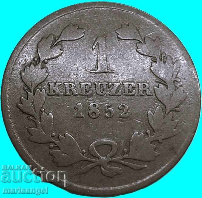 1 kreĭtser 1852 Baden Germania Marele Duce Leopold cu preț € 5.98 | 11.70 BGN